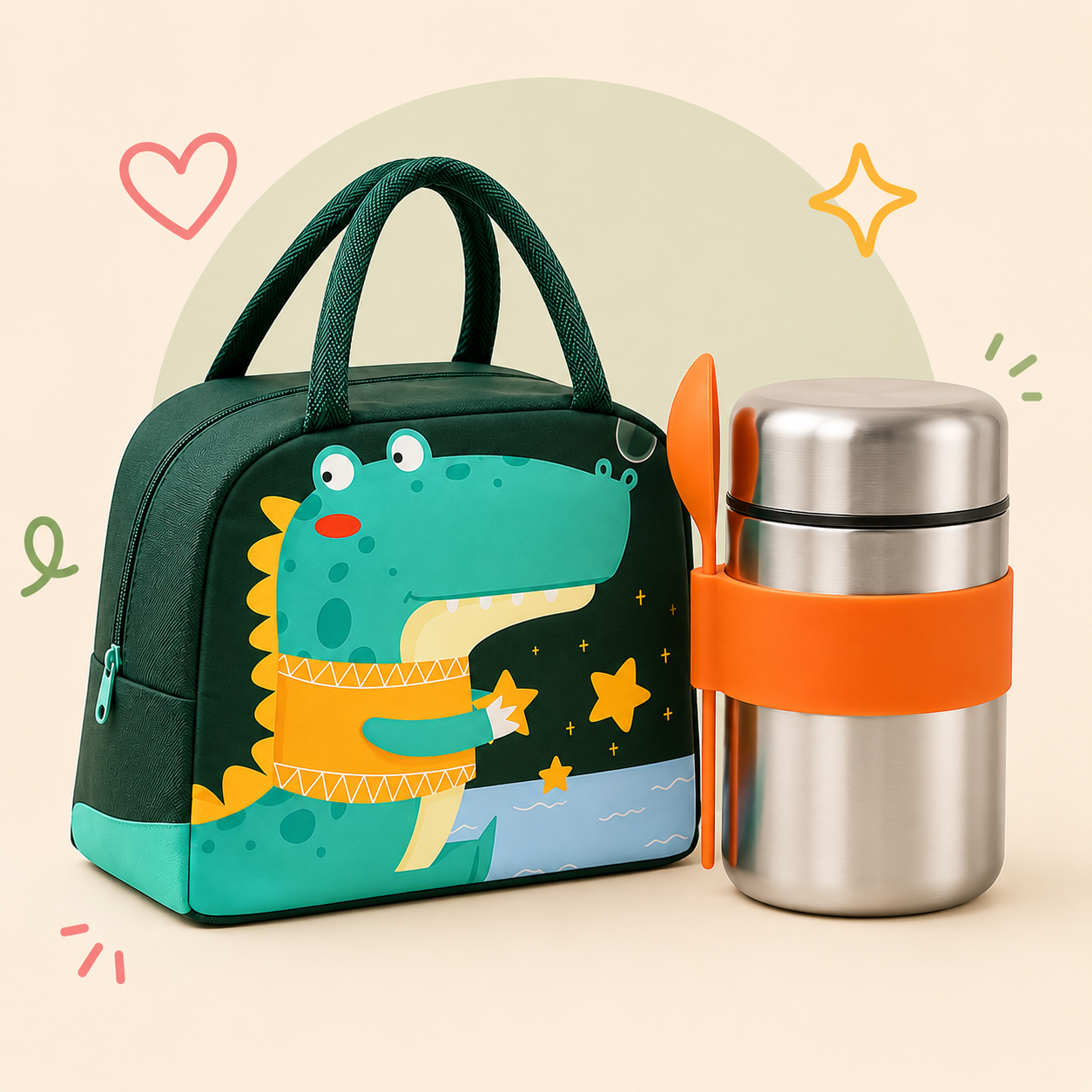 Starry Dino Lunch Bag & Food Jar SS+Orange