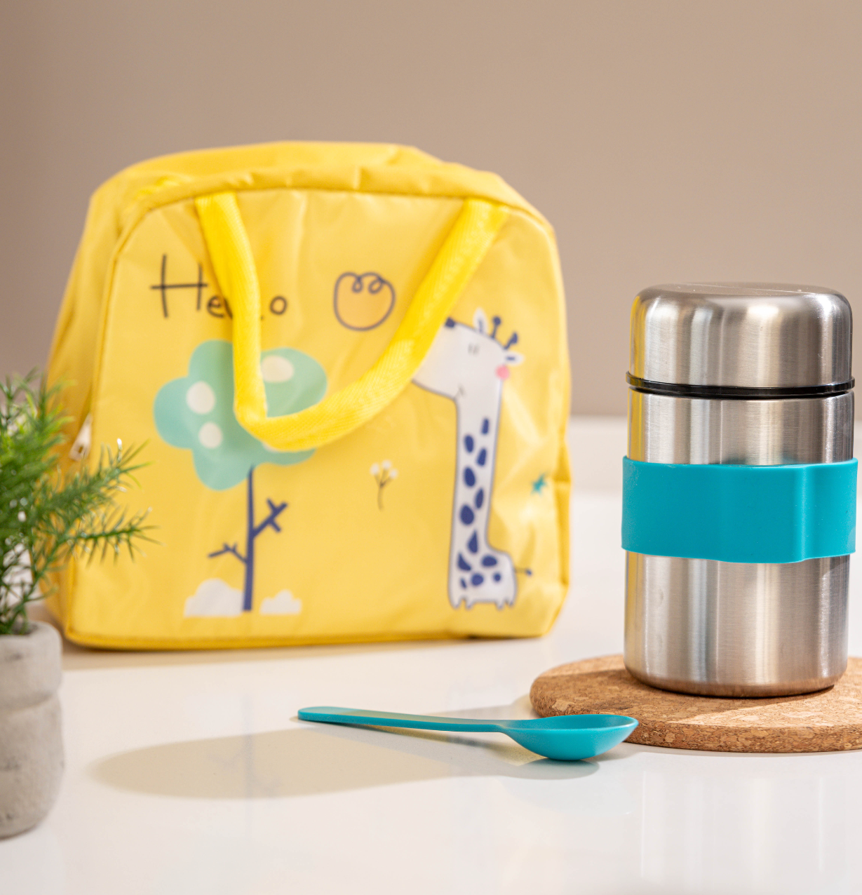 Yellow Giraffe Bag & Food Jar Blue