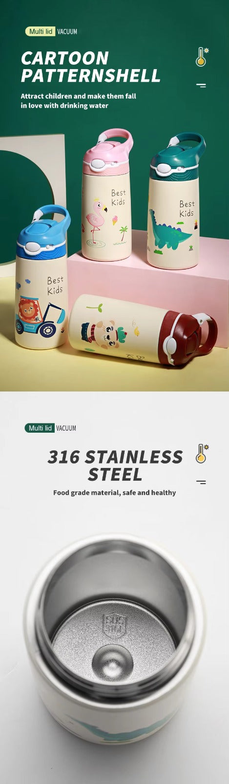 400ml Stainless Steel Water Bottle for Kids - Burgundy