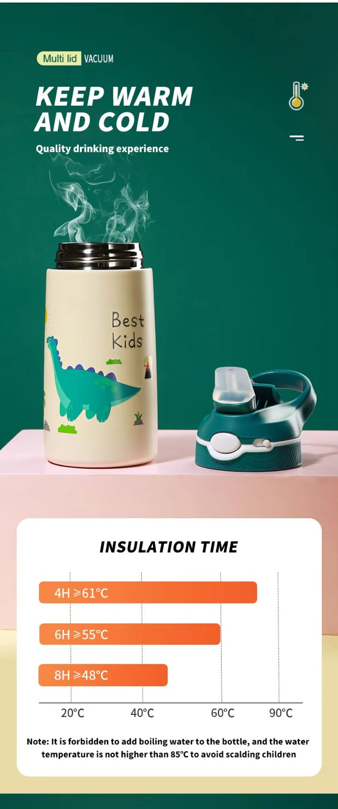 400ml Stainless Steel Water Bottle for Kids - Burgundy