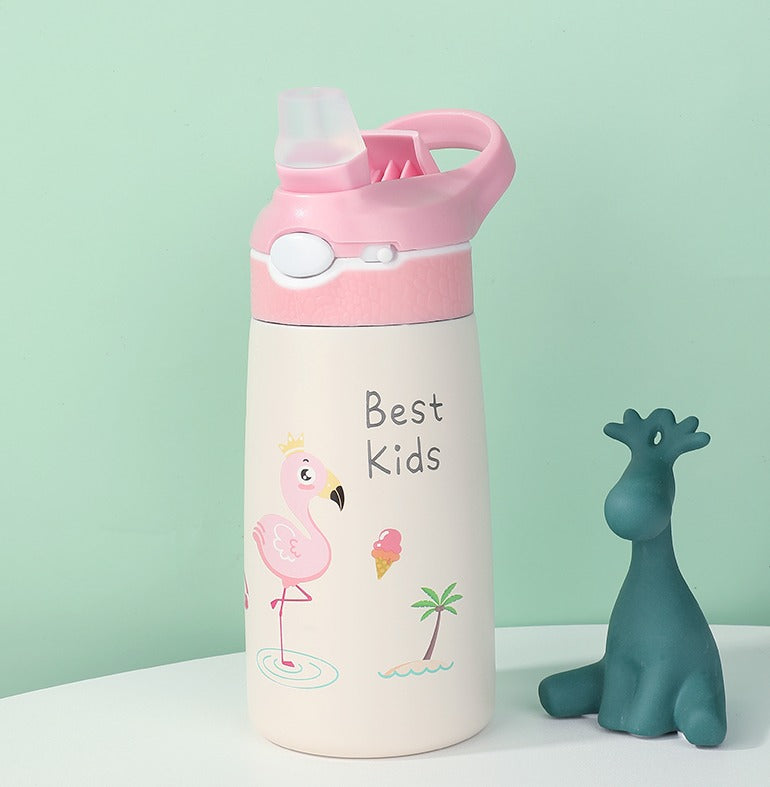 400ml Stainless Steel Water Bottle for Kids - Pink Flamingo