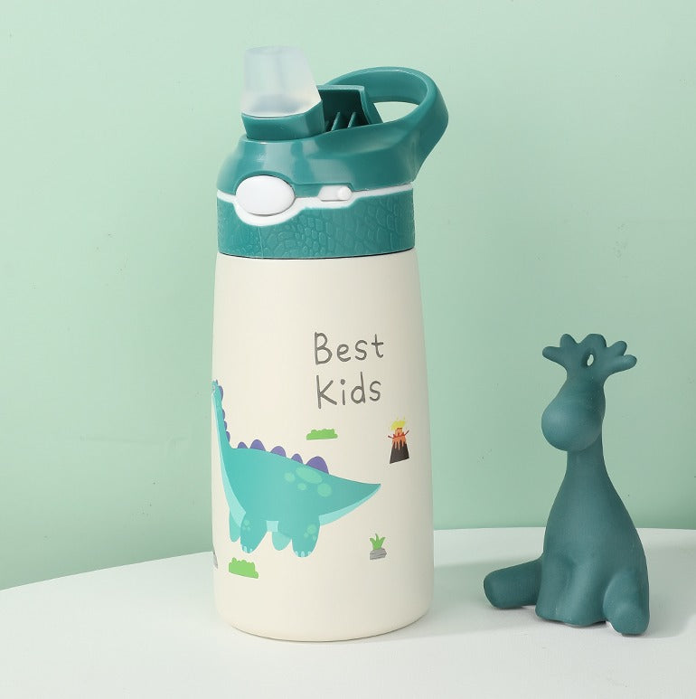 400ml Stainless Steel Water Bottle for Kids - Green Little Dinosaur