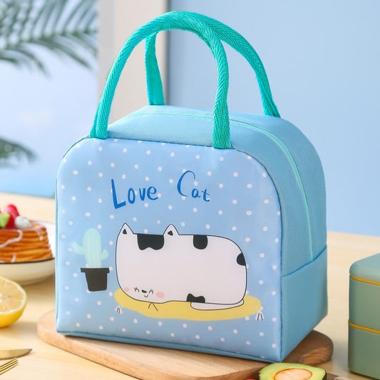 Kids Insulated Lunch Bag - Love Cat Blue