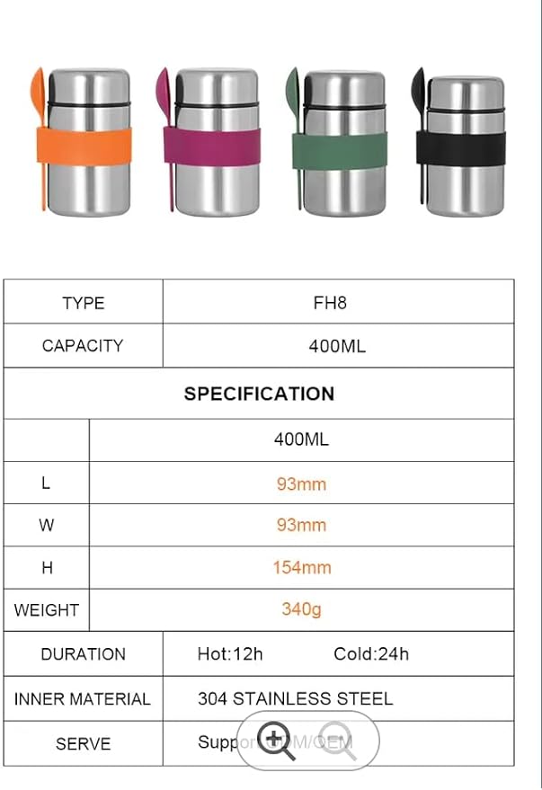 400ml Food Jar Stainless Steel for Kids and Adults