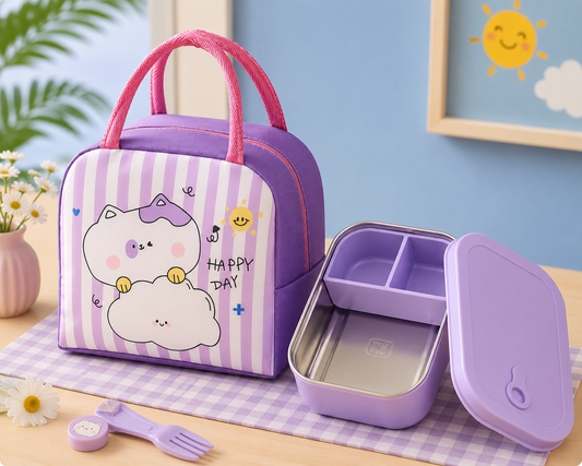 Love Cat Bag & Lunch Box - Purple