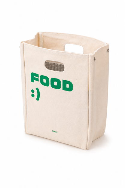 Cream Canvas Lunch Tote – Minimal “Food :)” Edition
