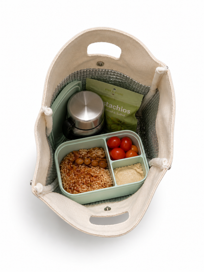Cream Canvas Lunch Tote – Minimal “Food :)” Edition