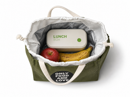 Olive Green Canvas Lunch Tote – Exclusive “Only Food & Love” Edition