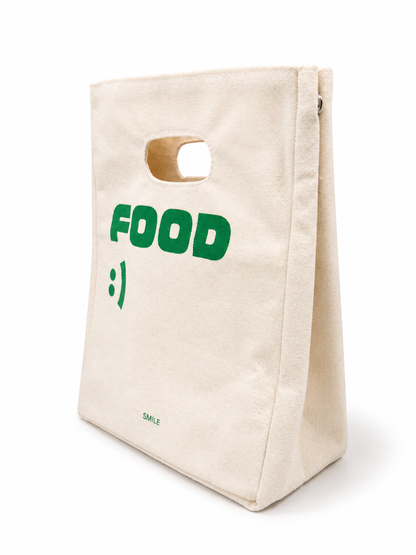 Cream Canvas Lunch Tote – Minimal “Food :)” Edition