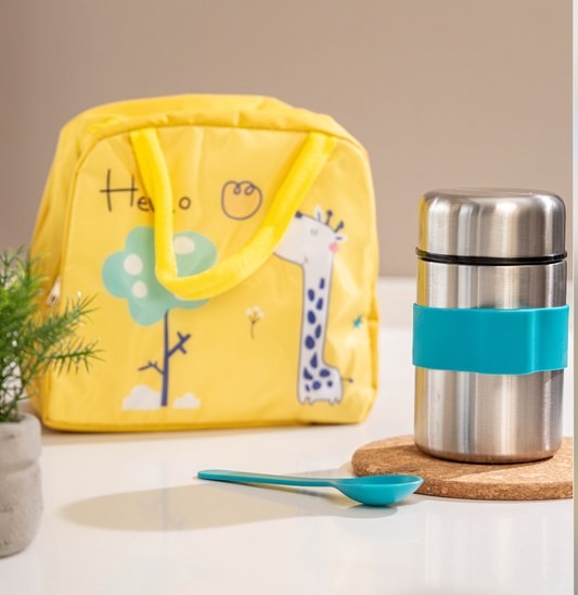 Yellow Giraffe Bag & Food Jar Blue
