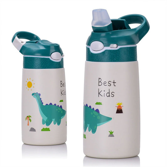 400ml Stainless Steel Water Bottle for Kids - Green Little Dinosaur