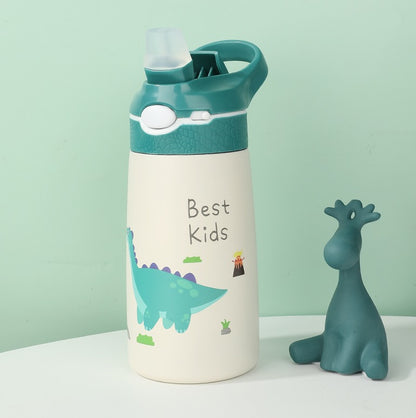 400ml Stainless Steel Water Bottle for Kids - Green Little Dinosaur